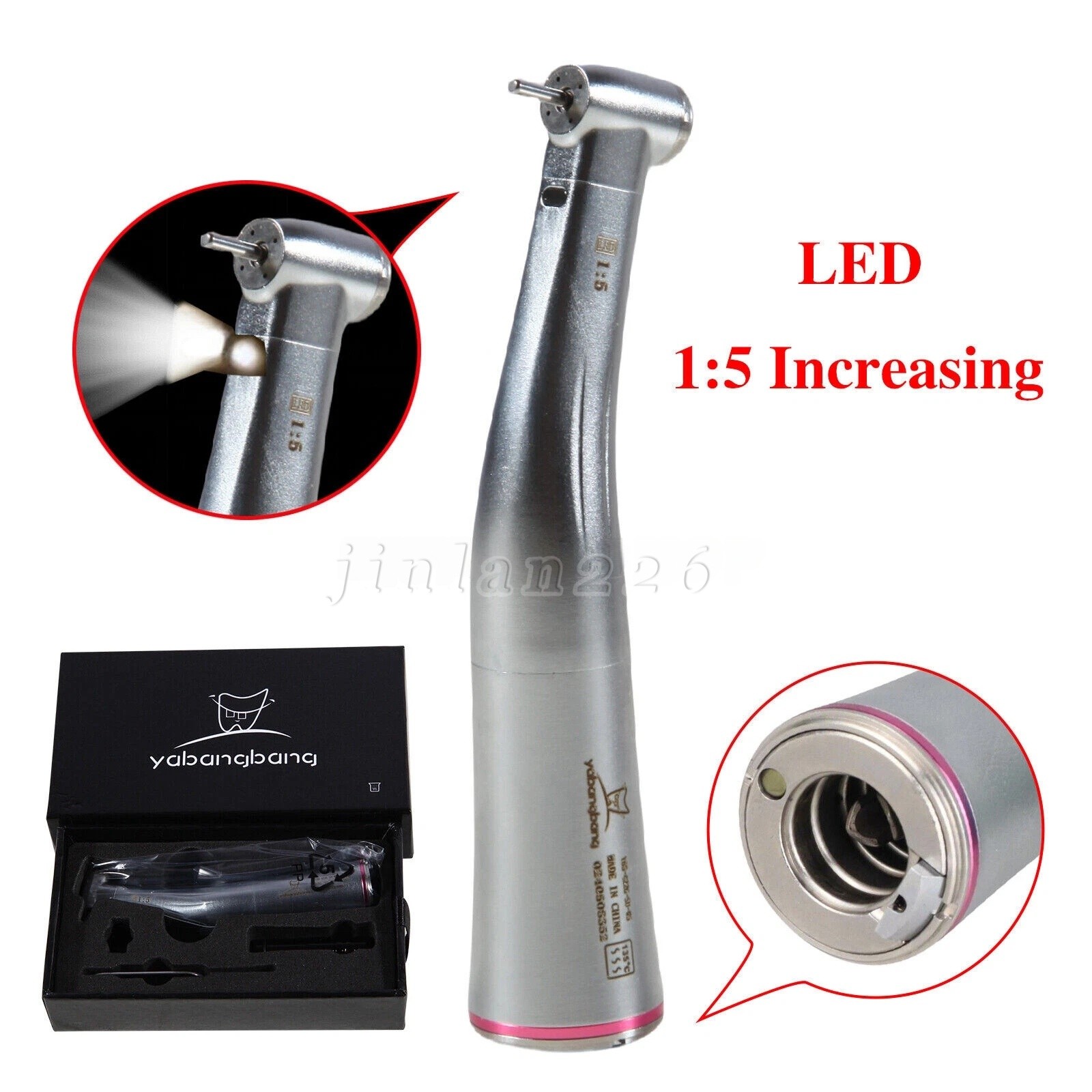 NSK Ti-MAX X95L Style Dent 1:5 LED Fiber Optic Contra Angle Handpiece Red Ring