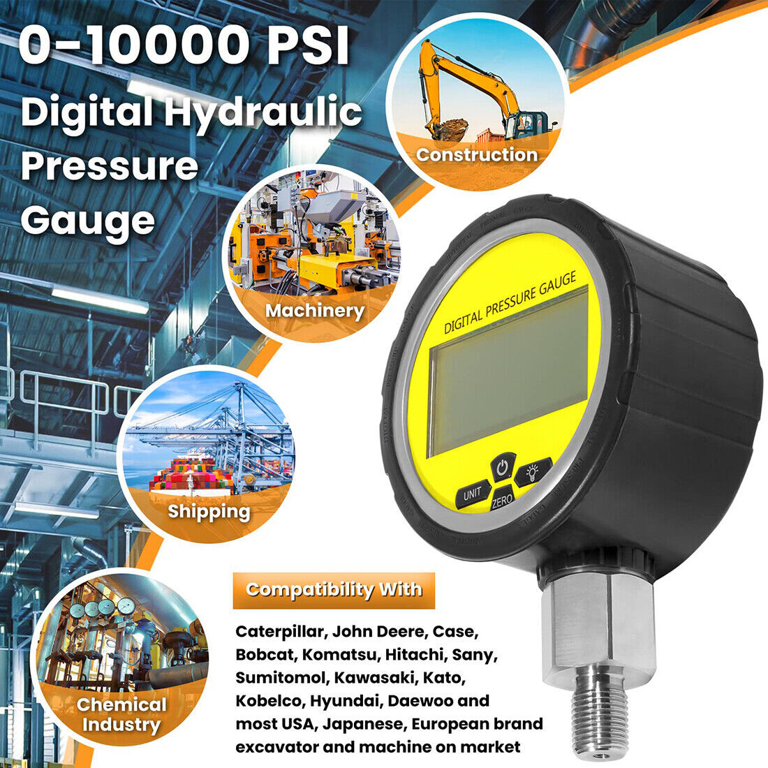 10000PSI Digital Hydraulic Pressure Gauge Manometer 1/4 inch NPT 700BAR/70Mpa