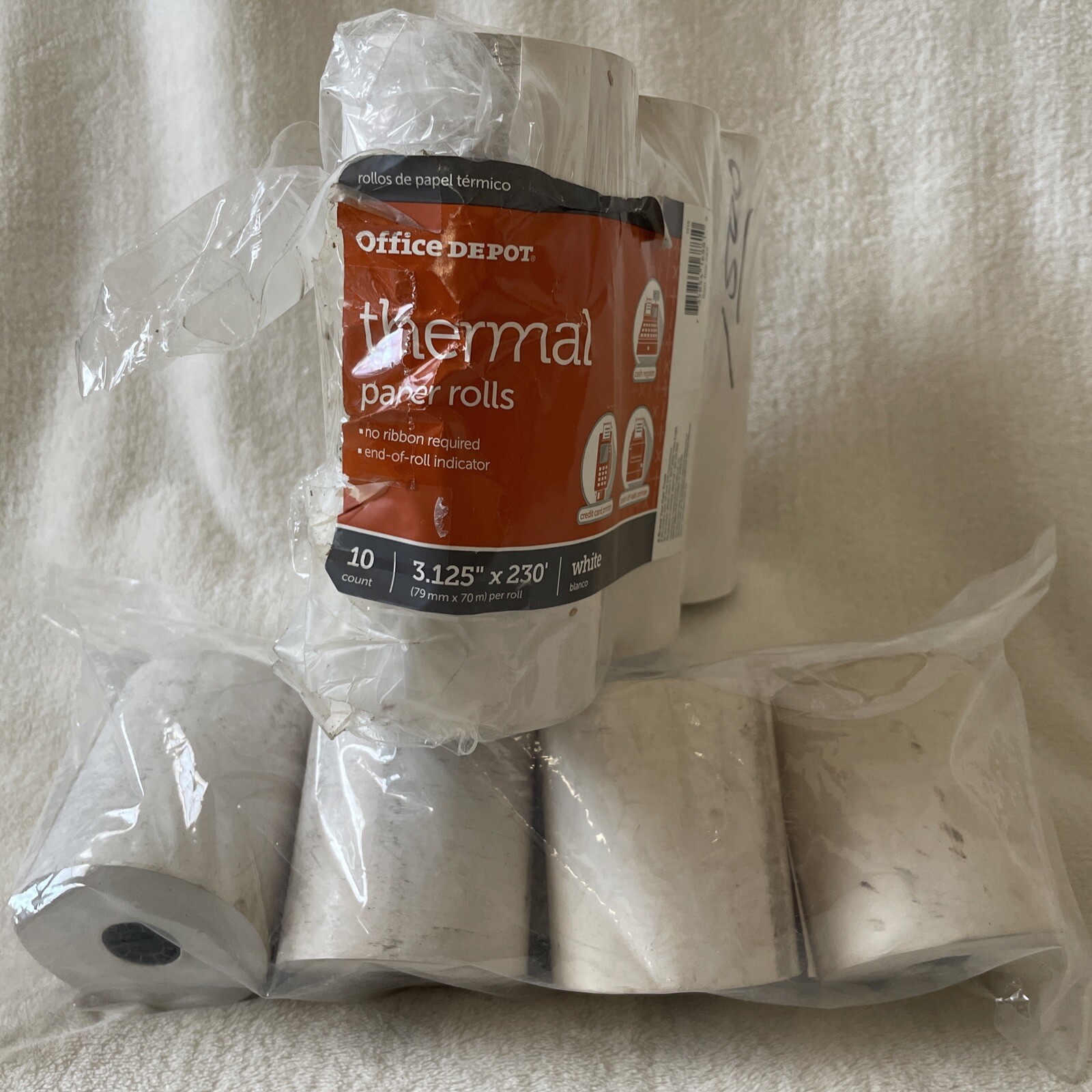 Office Depot Thermal Paper Rolls No Ribbon Required 10 Count 3.125” x 230’ READ