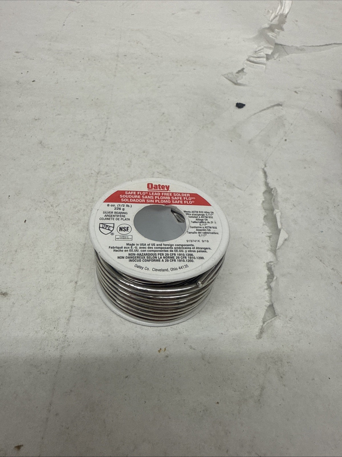 Oatey 29024 0.5lb Safe Flo® 0.117″ Lead-Free Silver Bearing Solder Wire NEW