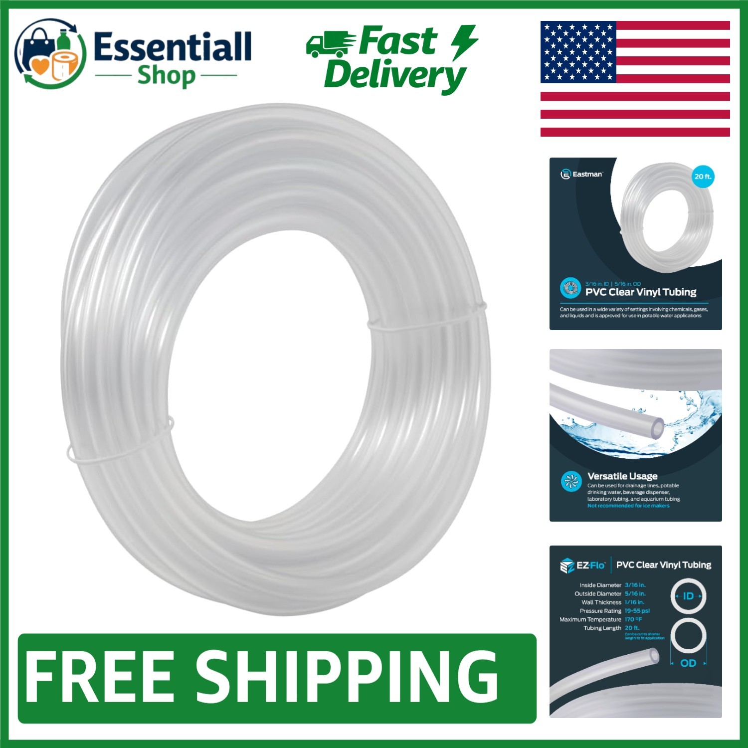 -Compliant 20ft Clear Vinyl Tubing – 3/16″ ID x 5/16″ OD for Multipurpose Use
