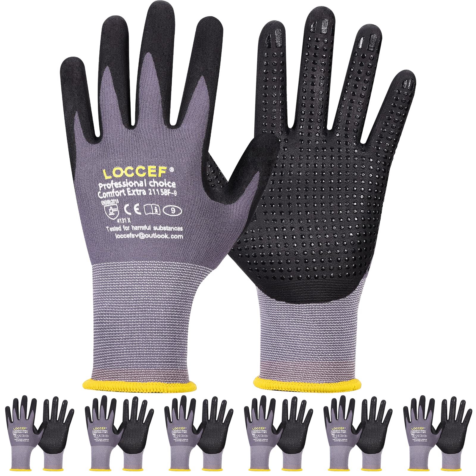 Work Gloves MicroFoam Nitrile Coated6 Pairs,Endurance Seamless Knit Nylon,Dot…