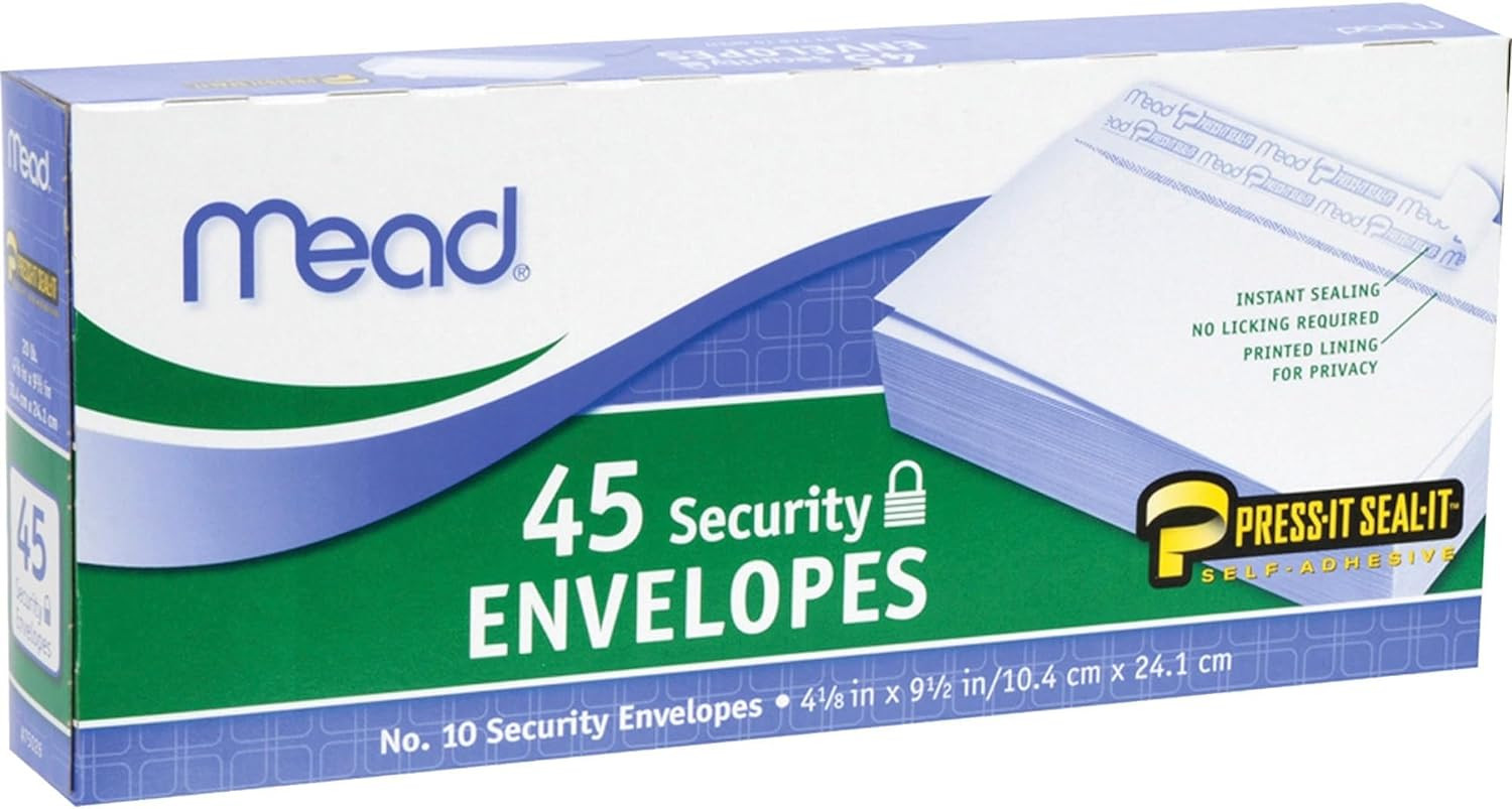 #10 Envelopes, Security Printed Lining for Privacy, Press-It Seal-It Self Adhesi