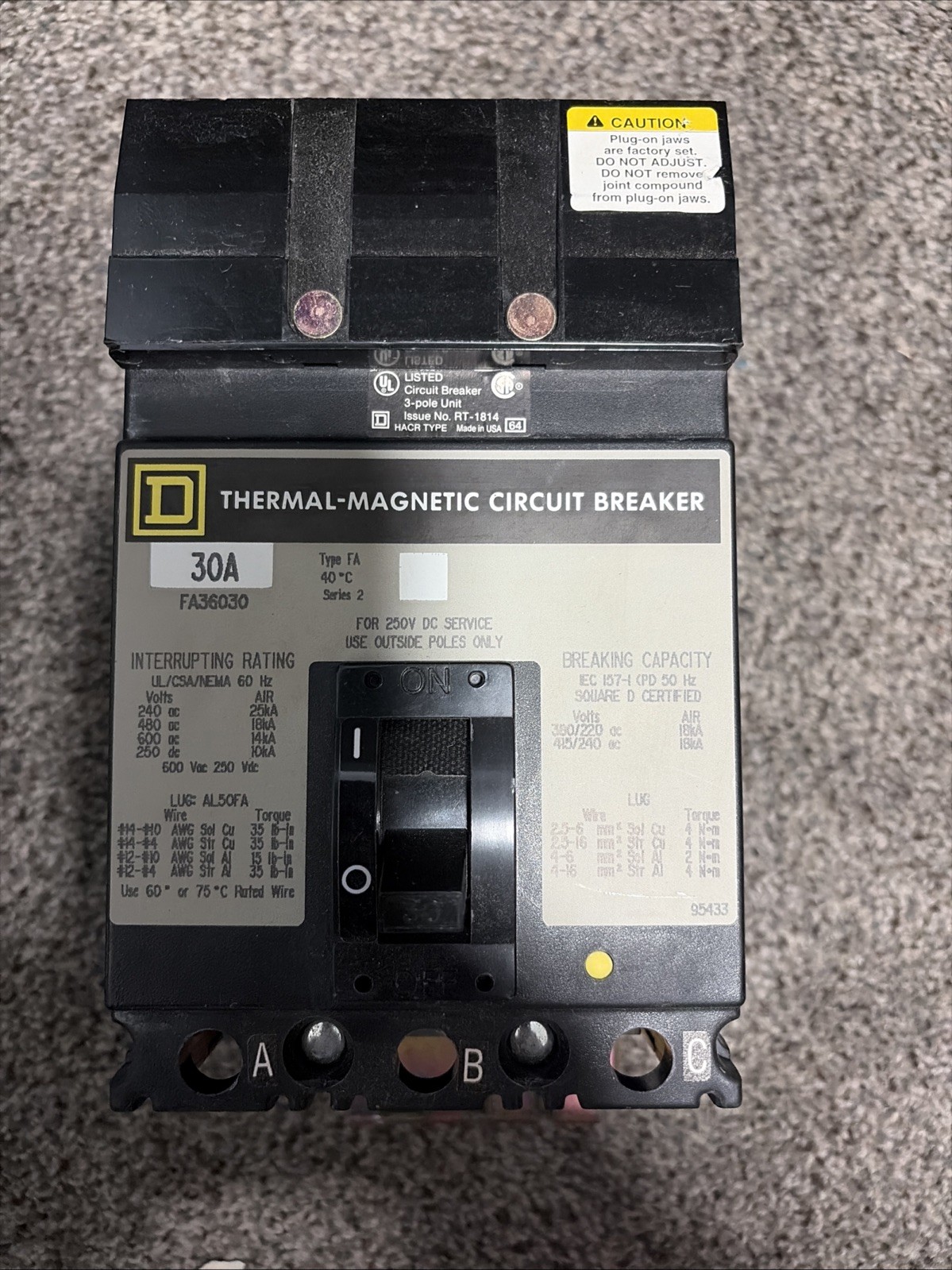 Square D FA36030 30A 600V Molded Case Circuit Breaker