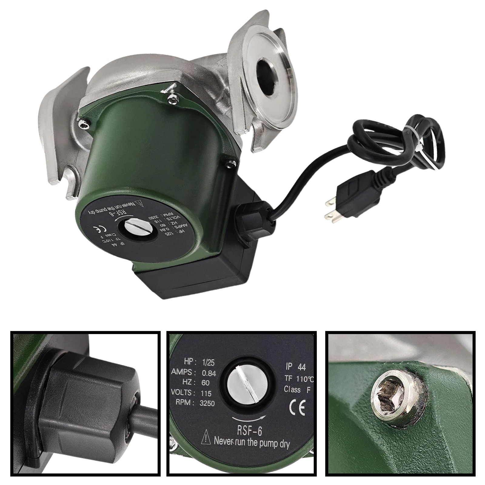 Stainless Steel Circulator Pump 115V 1/25hp 008-SF6 Fits For Hardy Boiler Taco