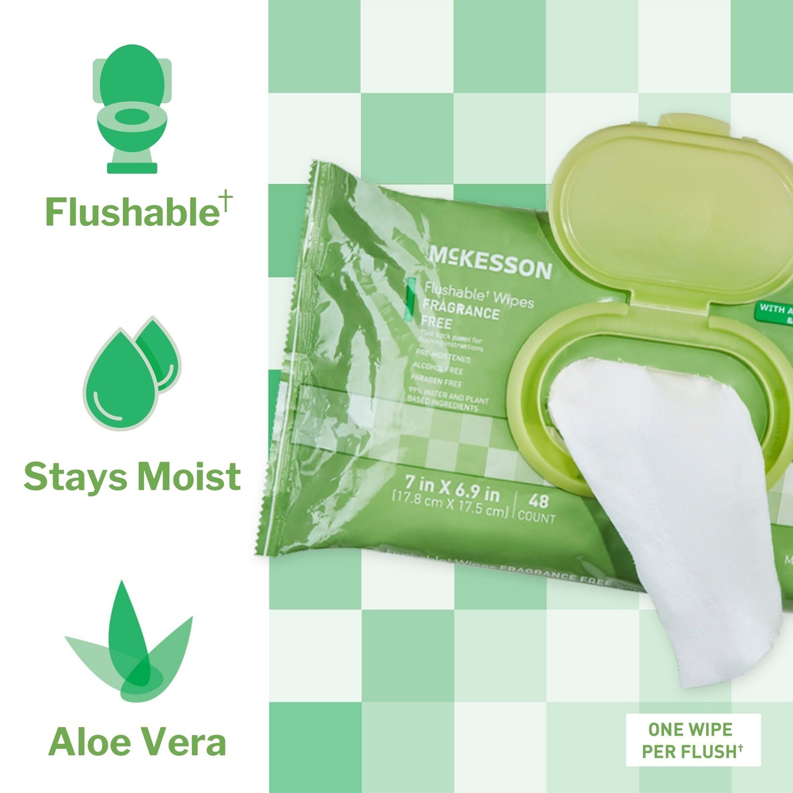 McKesson Flushable* Personal Wipe 6-9/10 X 7 Inch FLU48 1 Pack 48 Wipes