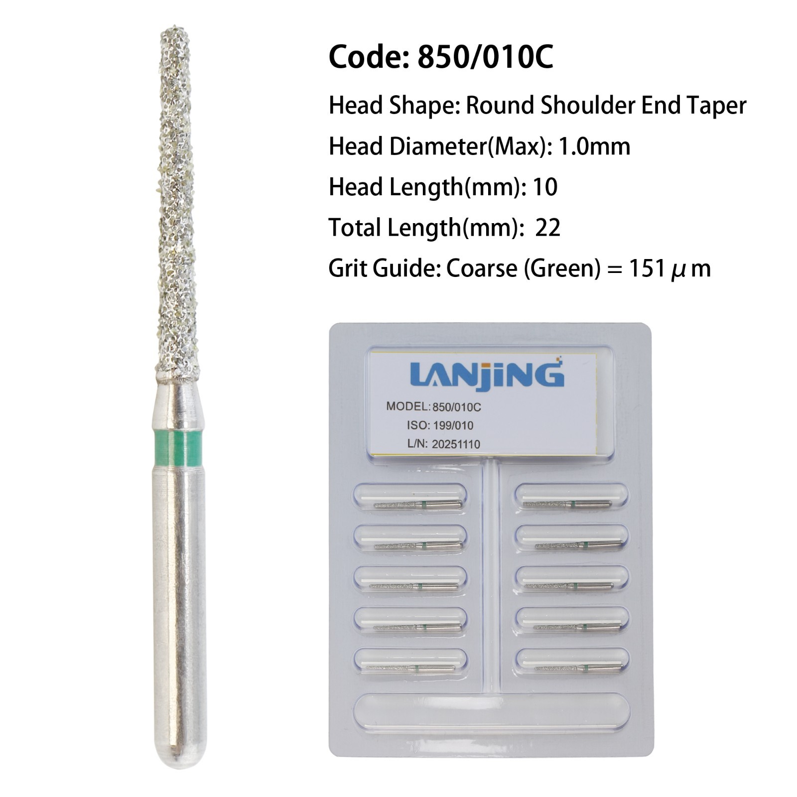Dental Burs Diamond FG Round End Taper Cylinder High Speed Friction Grip 850 856