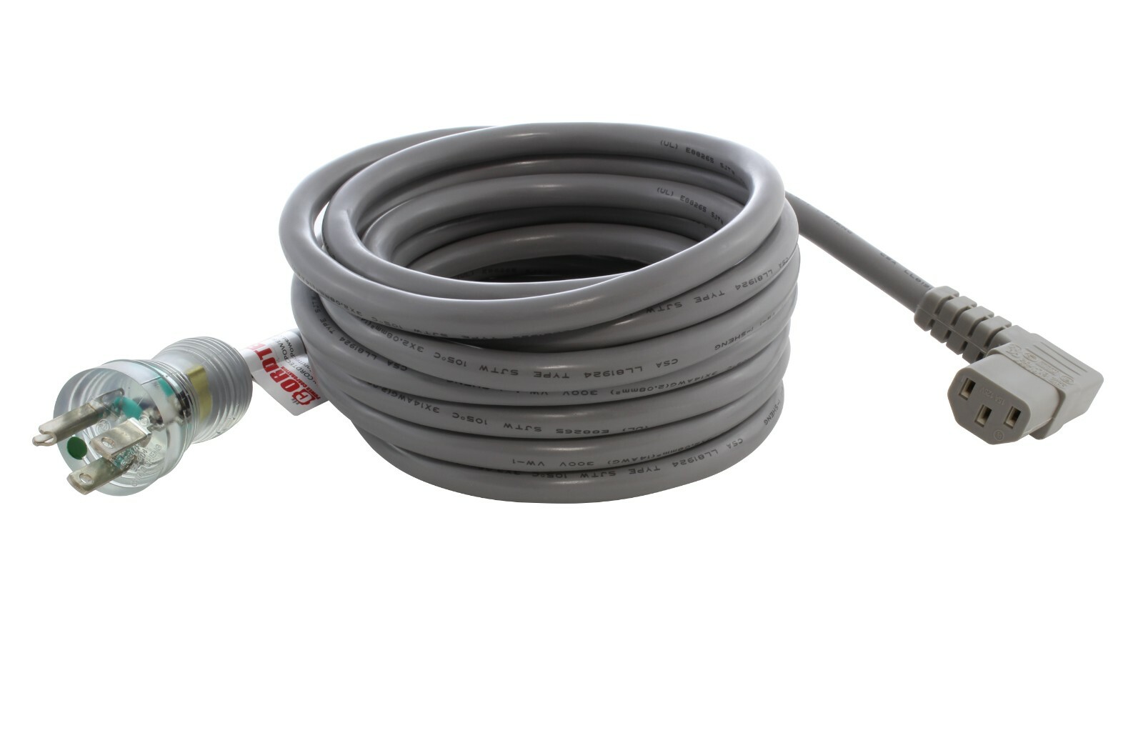 20ft 15A 14/3 Medical Grade Power Cord With Left Angle IEC C13 by AC WORKS®