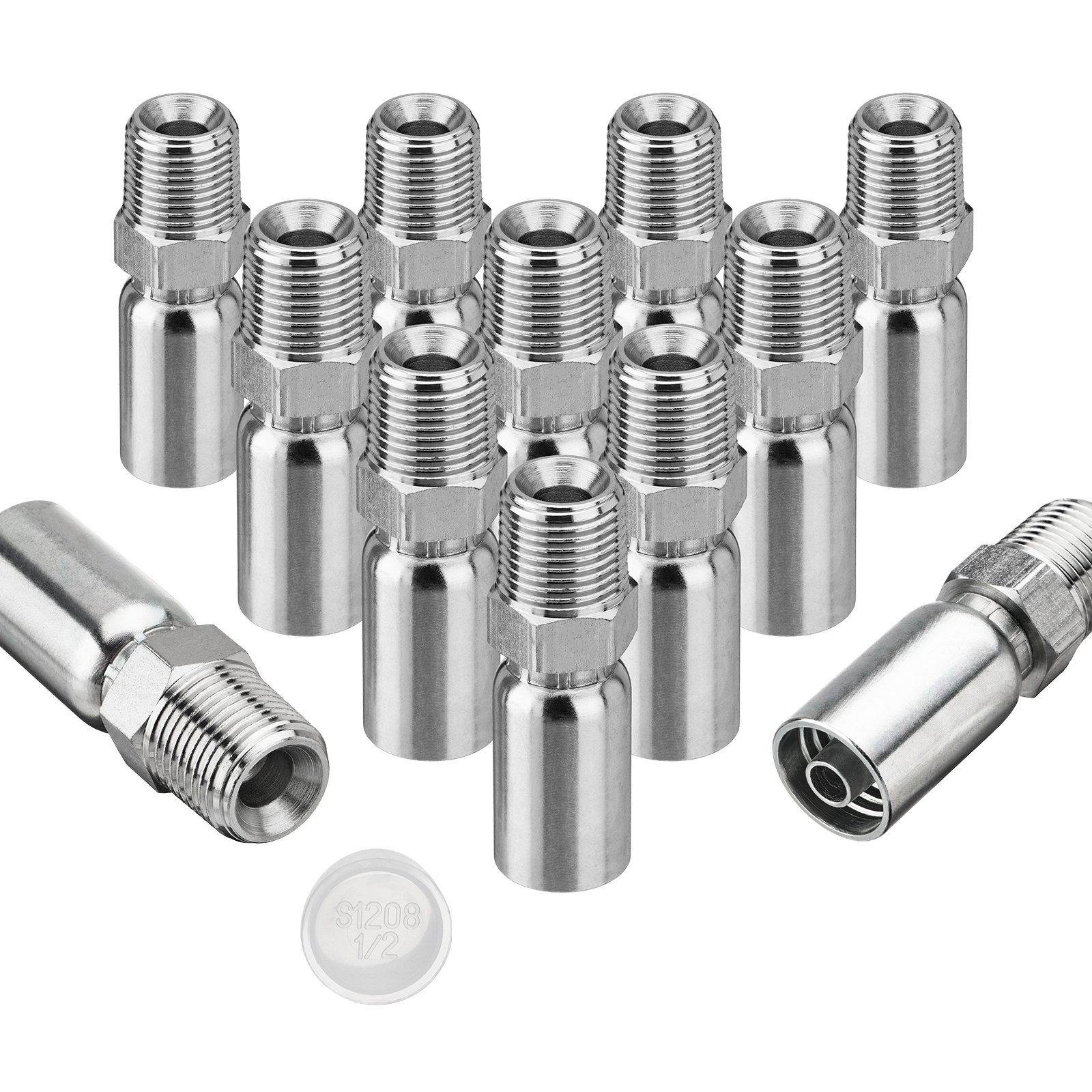 12 Pack 1/2″ NPTF Hydraulic Hose Crimp Fittings, 3/8″ I.D. Hose x 1/2″ NPTF Male
