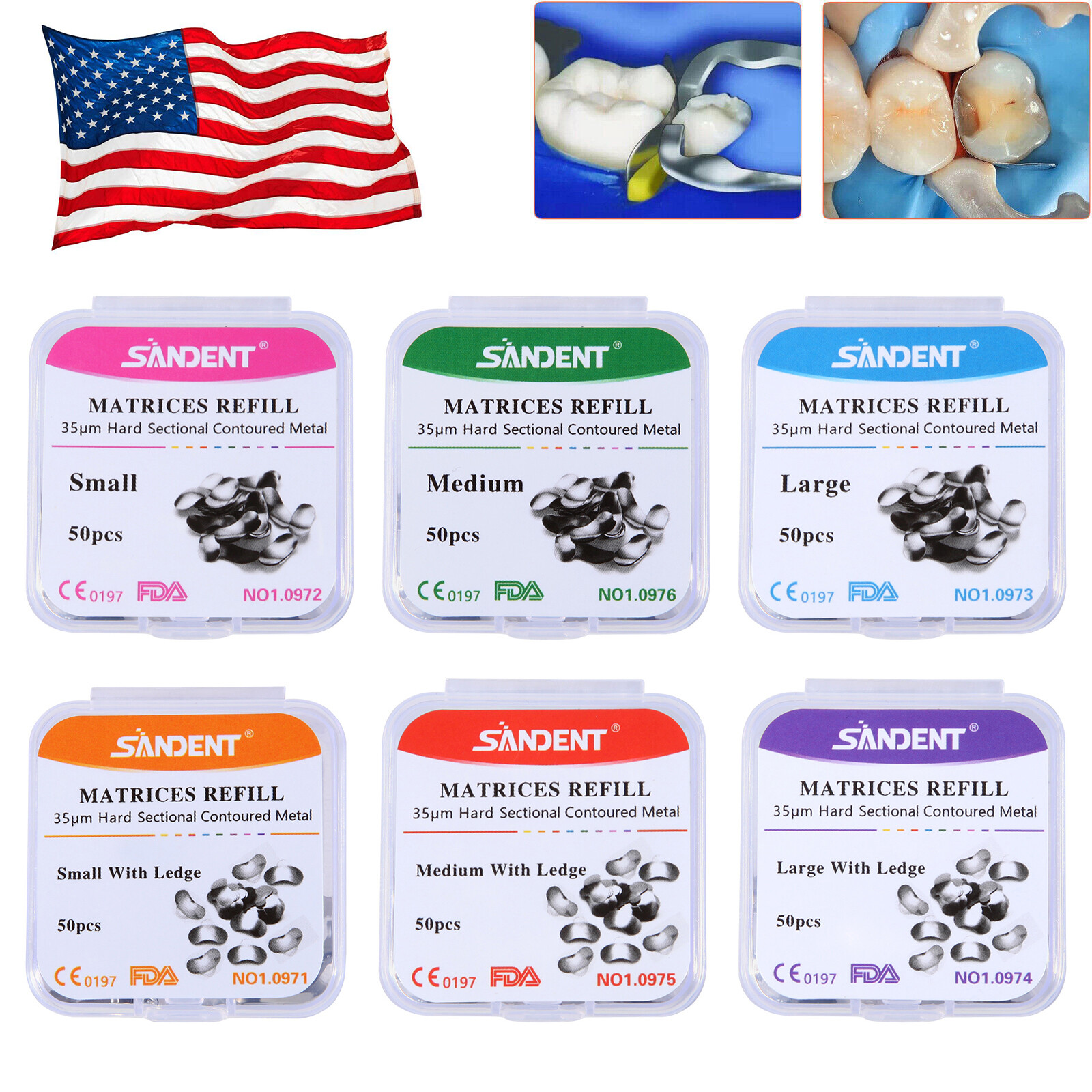 50Pcs/1box Dental Metal Matrices Matrix Band Sectional Contoured Refill SML 35μm