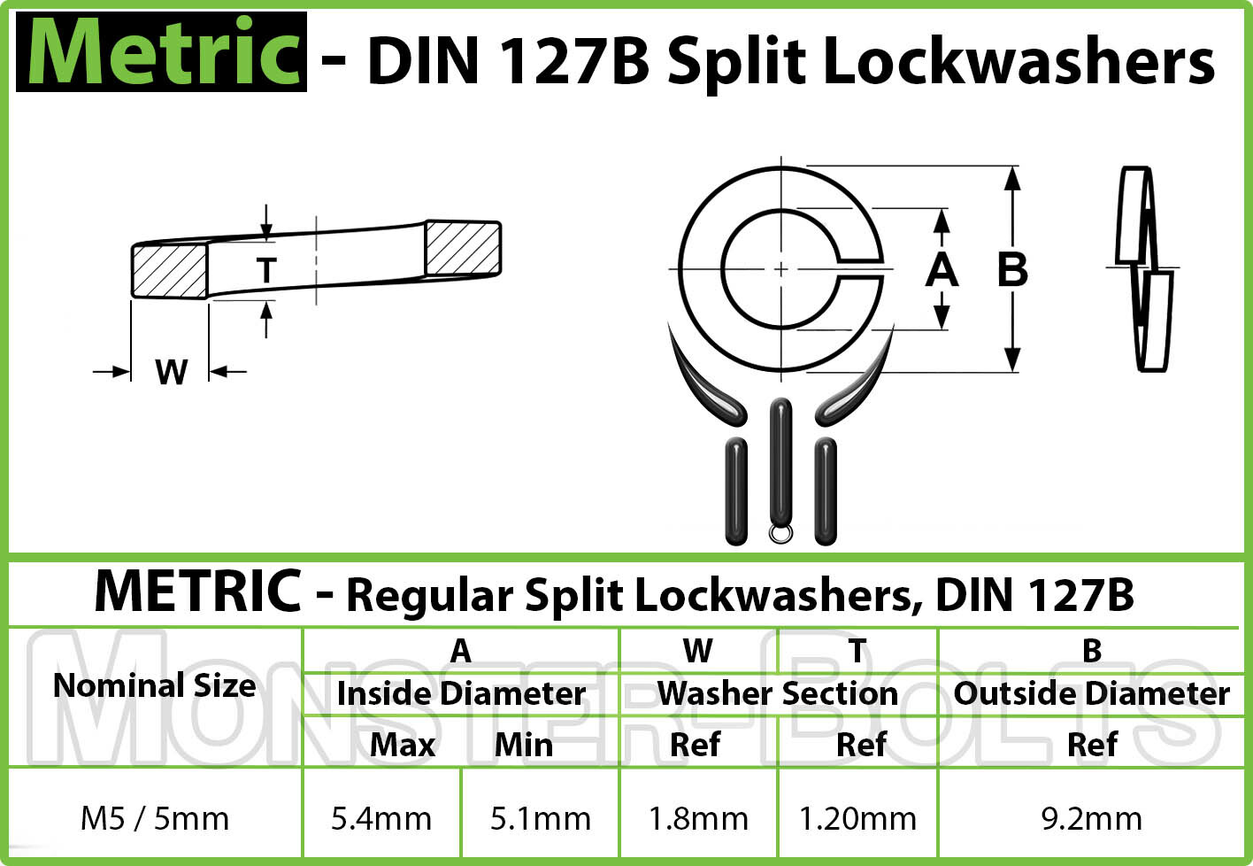 M5 / 5mm Metric Stainless Steel Split Lock Washers DIN 127B 18-8 / A2-70