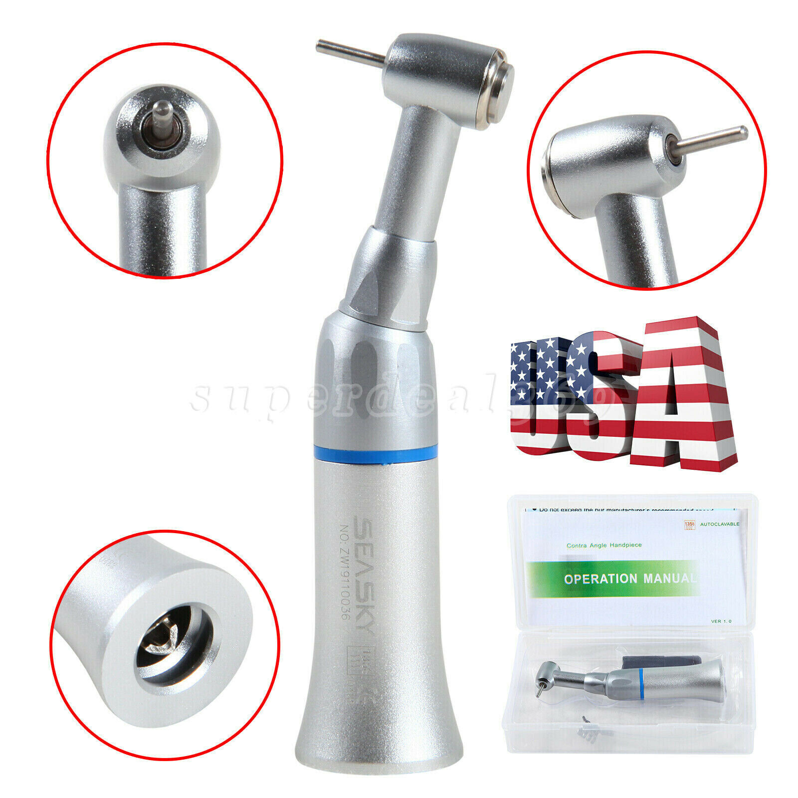 Dental Low Slow Speed Contra Angle Handpiece Push Fit FG 1.6MM/CA 2.35MM Burs ty