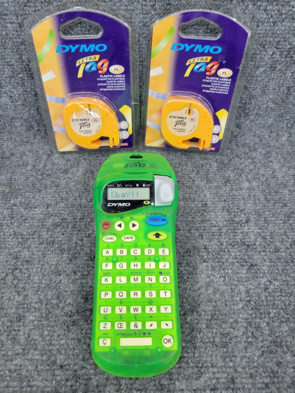 Dymo Letra Tag 2000 Handheld Label Maker Bright Green 2 Refills