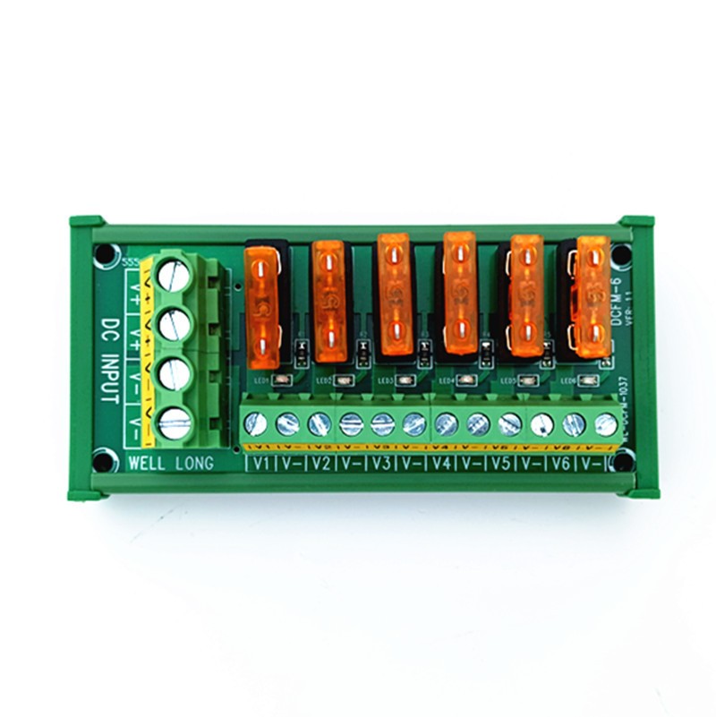 6 Position DIN Rail Mount DC Power Fuse Distribution Strip Module
