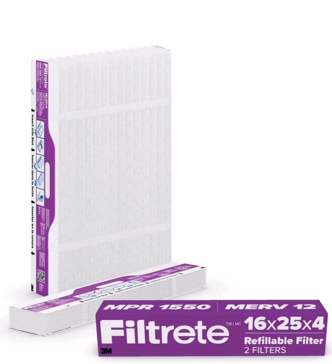 2 Pack of Filtrete 16x25x4 Refillable Air Filter replacement, MPR 1550, MERV