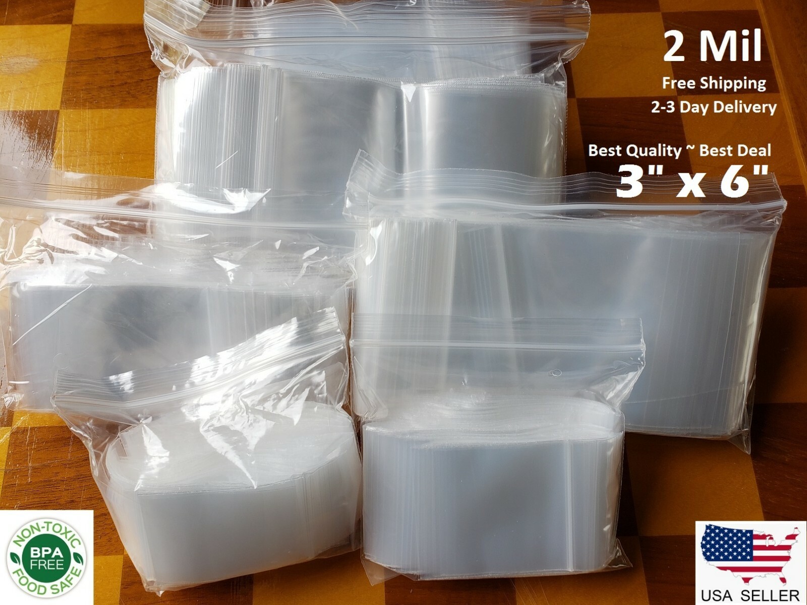 3″x 6″ CLEAR 2 MIL ZIP SEAL BAGS PLASTIC RECLOSABLE TOP LOCK SMALL MINI BAGGIES