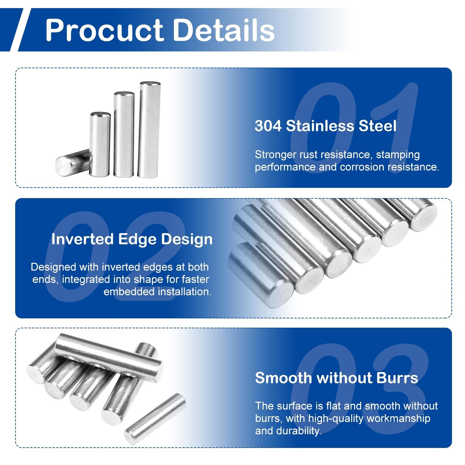 150 Pcs 304 Stainless Steel Dowel Pins Kit 20 Sizes M2 M3 M4 M5 Shelf Pegs Rod