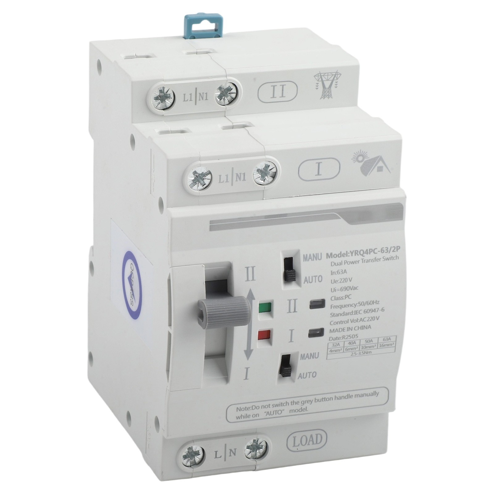 Reliable Photovoltaic Transfer Switch 2P 63A AC220V for Continuous Operation