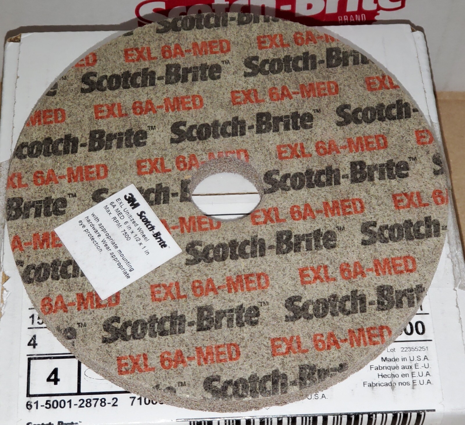 3M Scotch-Brite EXL 6” x 1/2” x 1” Deburring Finishing Unitized Wheel 6A Medium