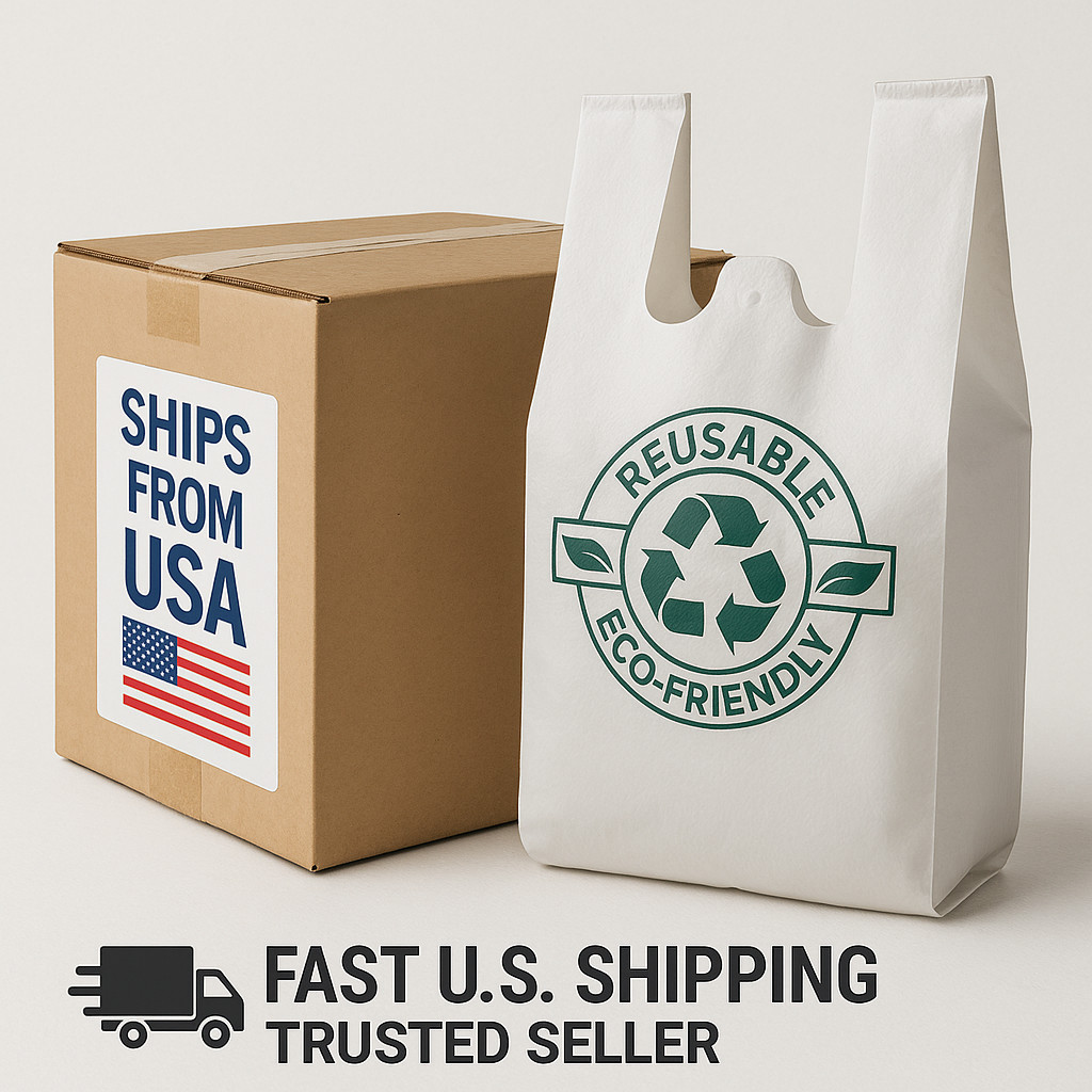 1/6 Size 2.25 Mil White 21×6.5×11.5 Reusable Extra HeavyDuty Plastic TShirt Bag