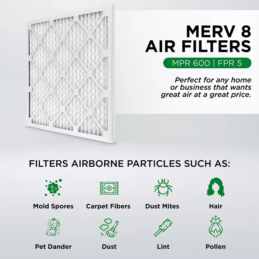 16x30x1 MERV 8 Pleated AC Furnace Air Filters. 6 Pack. Made in USA