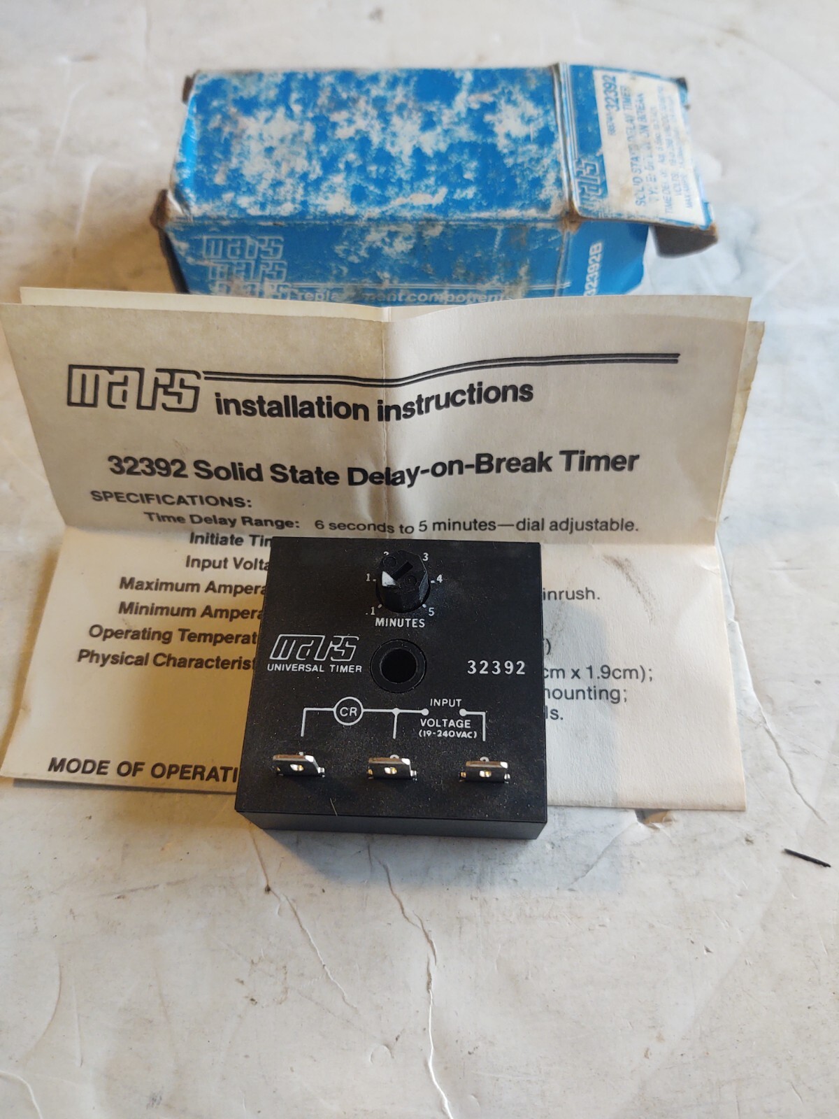 MARS # 32392 / UNIVERSAL TIMER . (INPUT 19-240 VAC). (DELAY TIMER .1 – 5 MIN.).