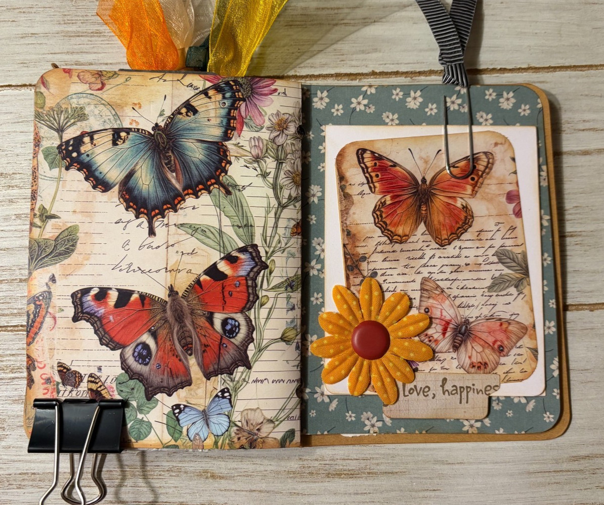 Junk Journal Handmade Booklet Book Vintage “Nature Butterfly” Pockets, Ephemera
