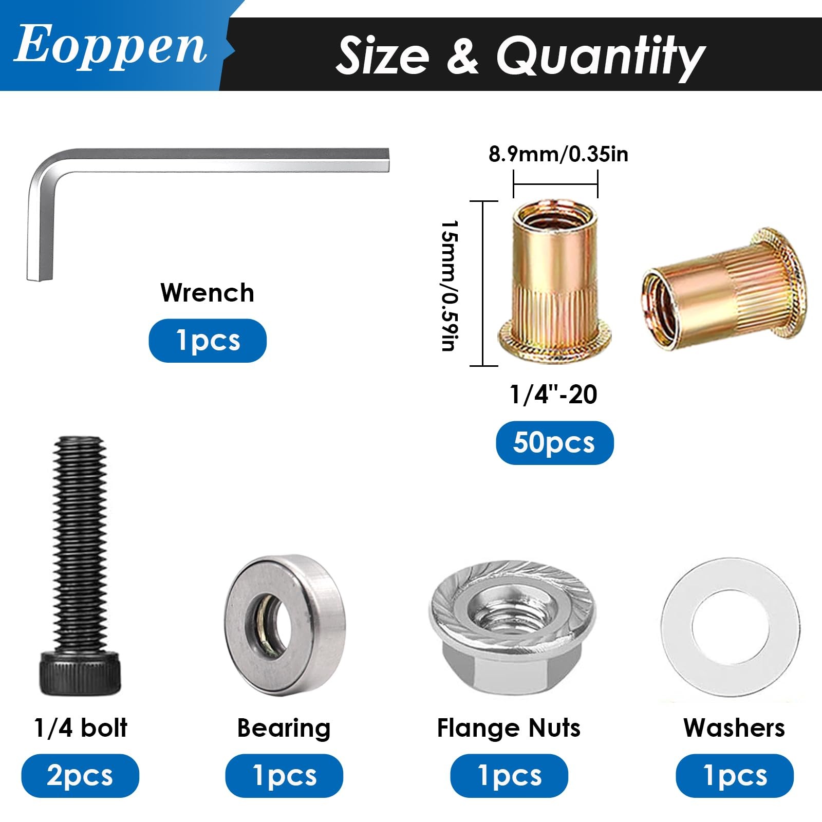 Rivet Nut Tool Kit with 1/4-20 Threaded Inserts 50 Pcs