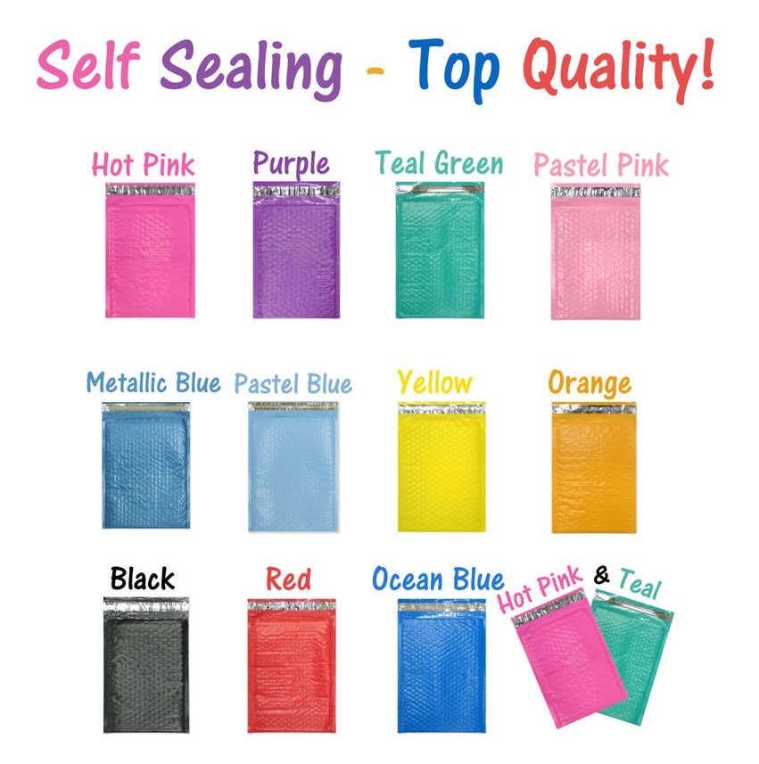 All 3 Sizes! Assorted 8.5×12, 6×9, & 4×8 Colored Poly Bubble Padded Mailers NEW!