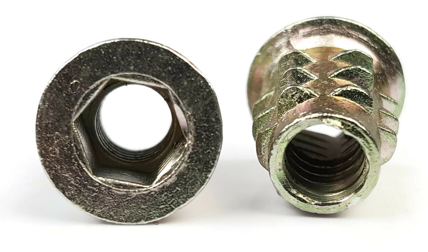 EZ-LOK Die Cast Zinc Flange Hex-Drive Threaded Inserts for Wood – #10-32