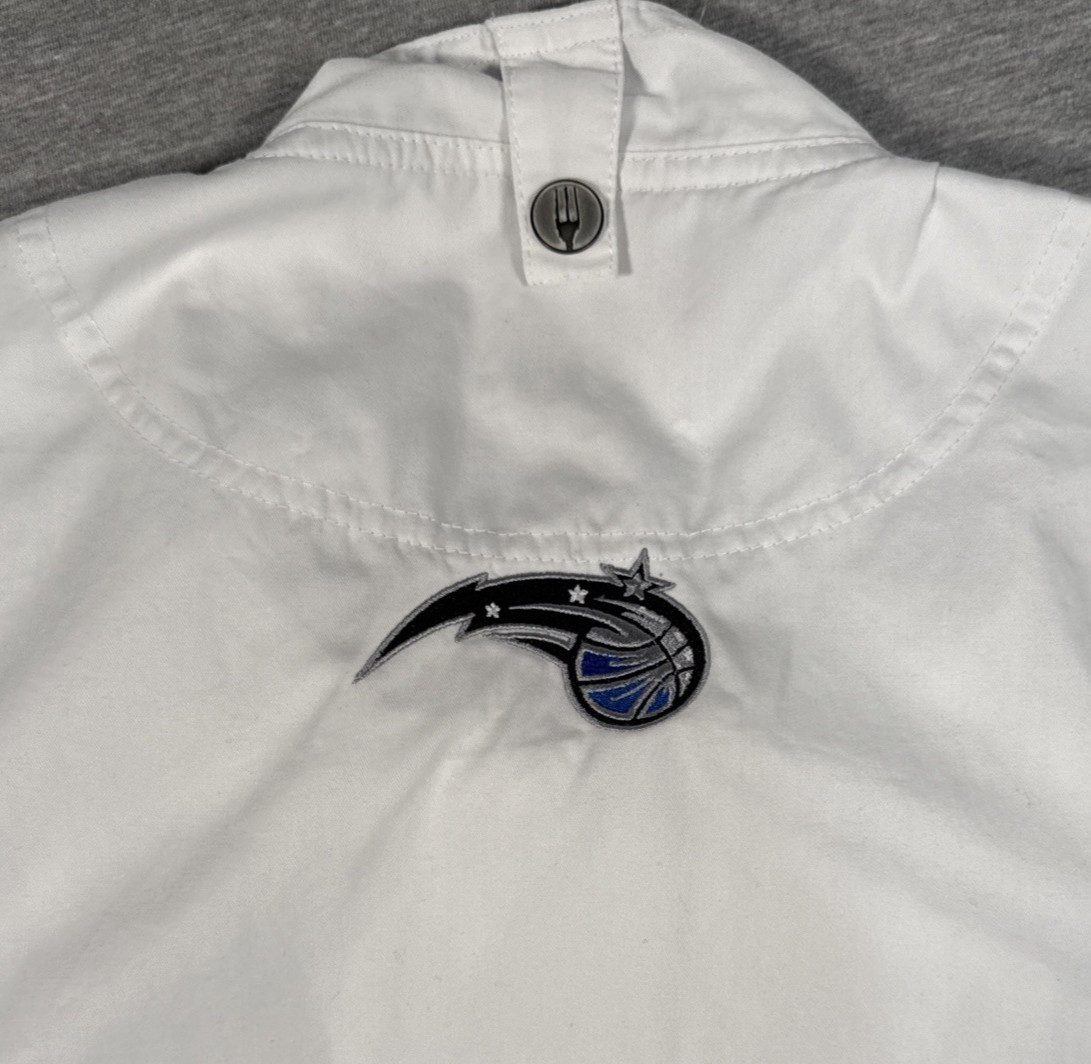 Orlando Magic Logo Chef Works White Short Sleeve Chef Coat Jacket Zipper Closure