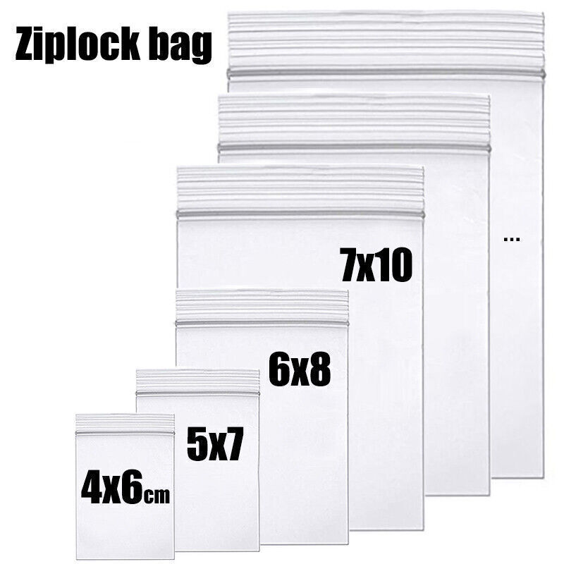 ALL SIZE Reclosable Seal Bag Plastic Poly Zip Lock Bags Jewelry Zipper Baggie 2M