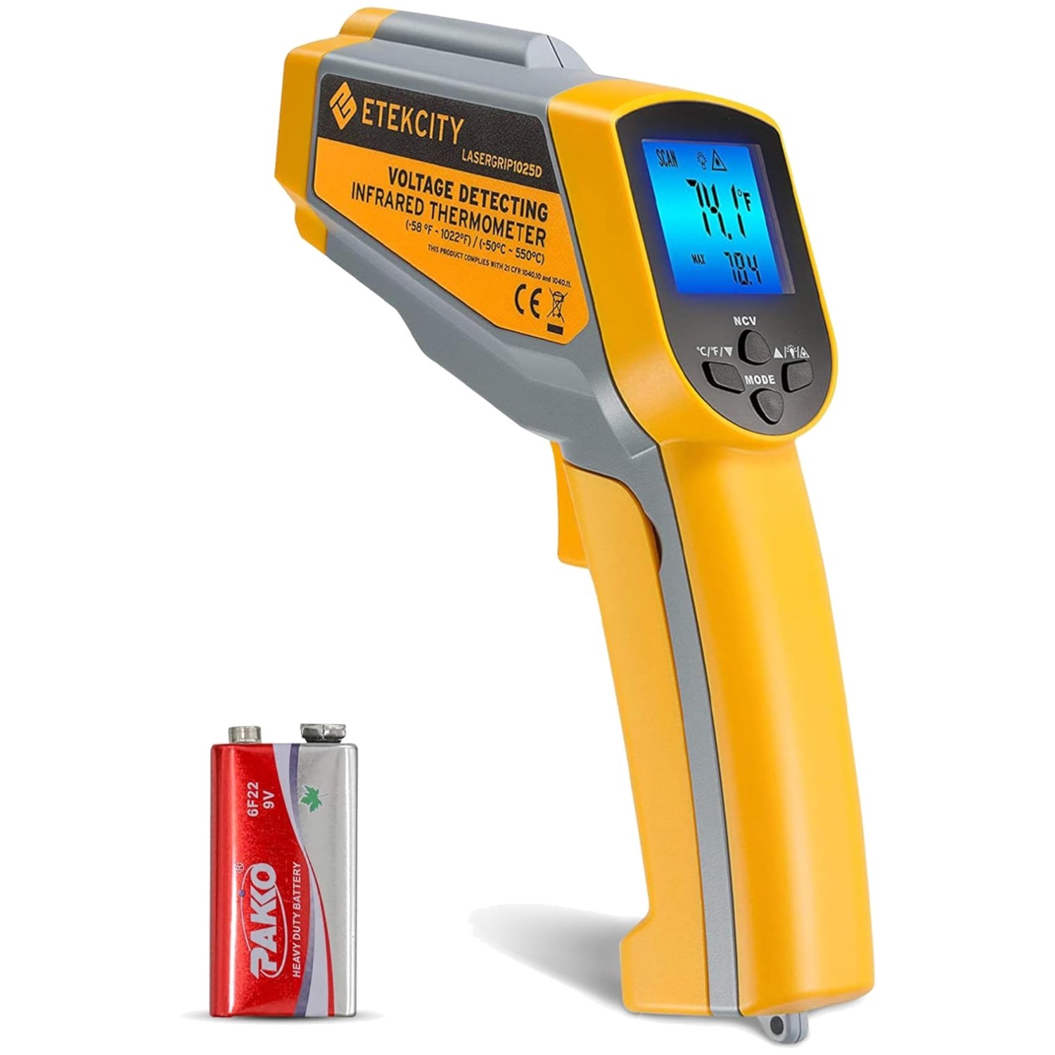 Infrared Dual Laser Temperature Gun -50℃~550℃, Yellow & Gray