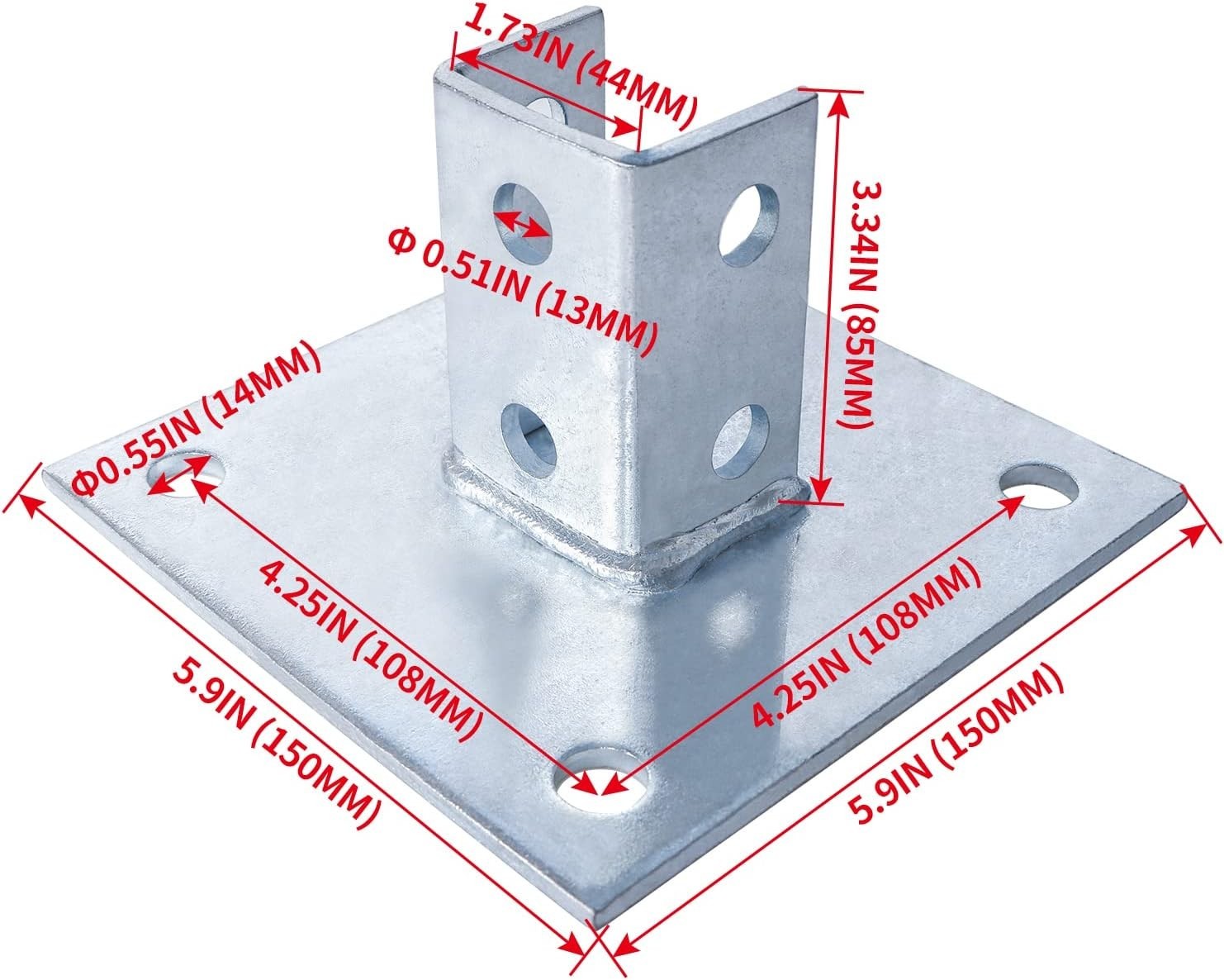 4 Pcs Strut Post Base, 4 Holes Square Mount 6″ x 6″ Base for 1-5/8″ Single Strut