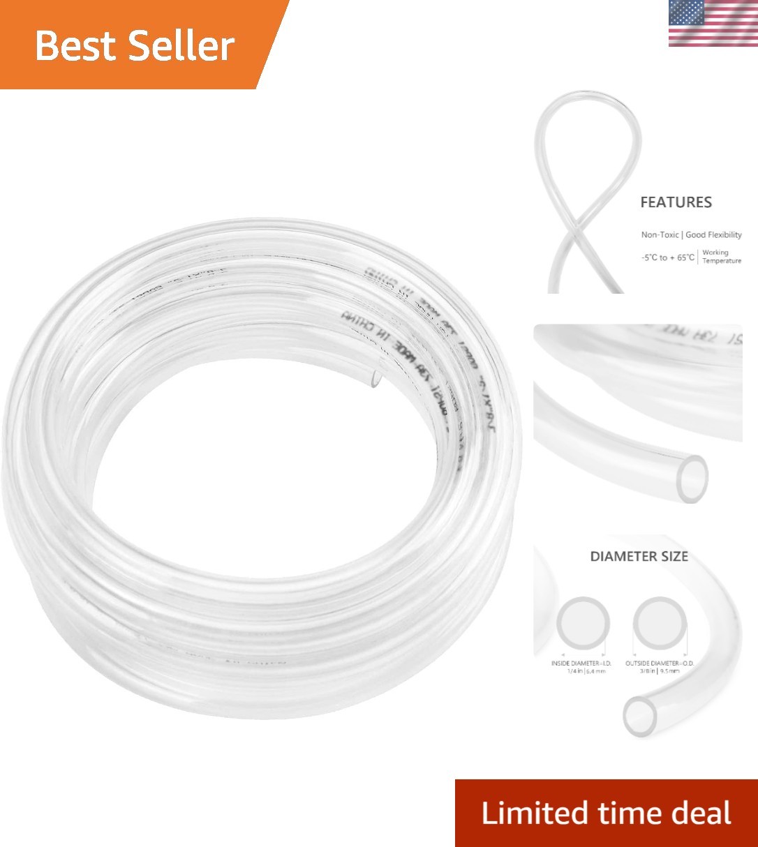 Durable 25 Feet PVC Tubing Hose, 1/4″ I.D. x 3/8″ O.D., Non-Toxic & UV Resistant