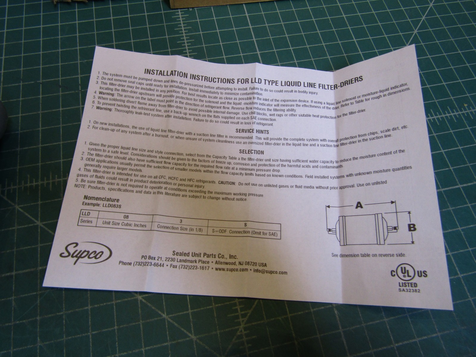 1 – Supco LLD-163S Liquid Line Filter Drier 3/8″ inlet and outlet. NEW in Box
