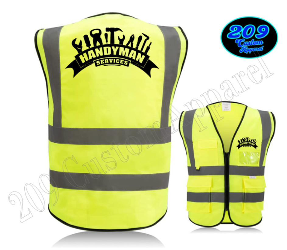 HANDYMAN High Visibility SAFETY Work Vest w/ Graphic FRONT AND BACK