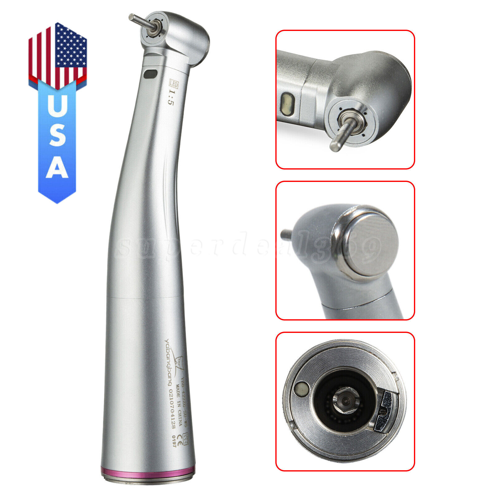Dental 1:5 Increasing Fiber Optic LED Contra Angle Handpiece Fit NSK Micro Motor