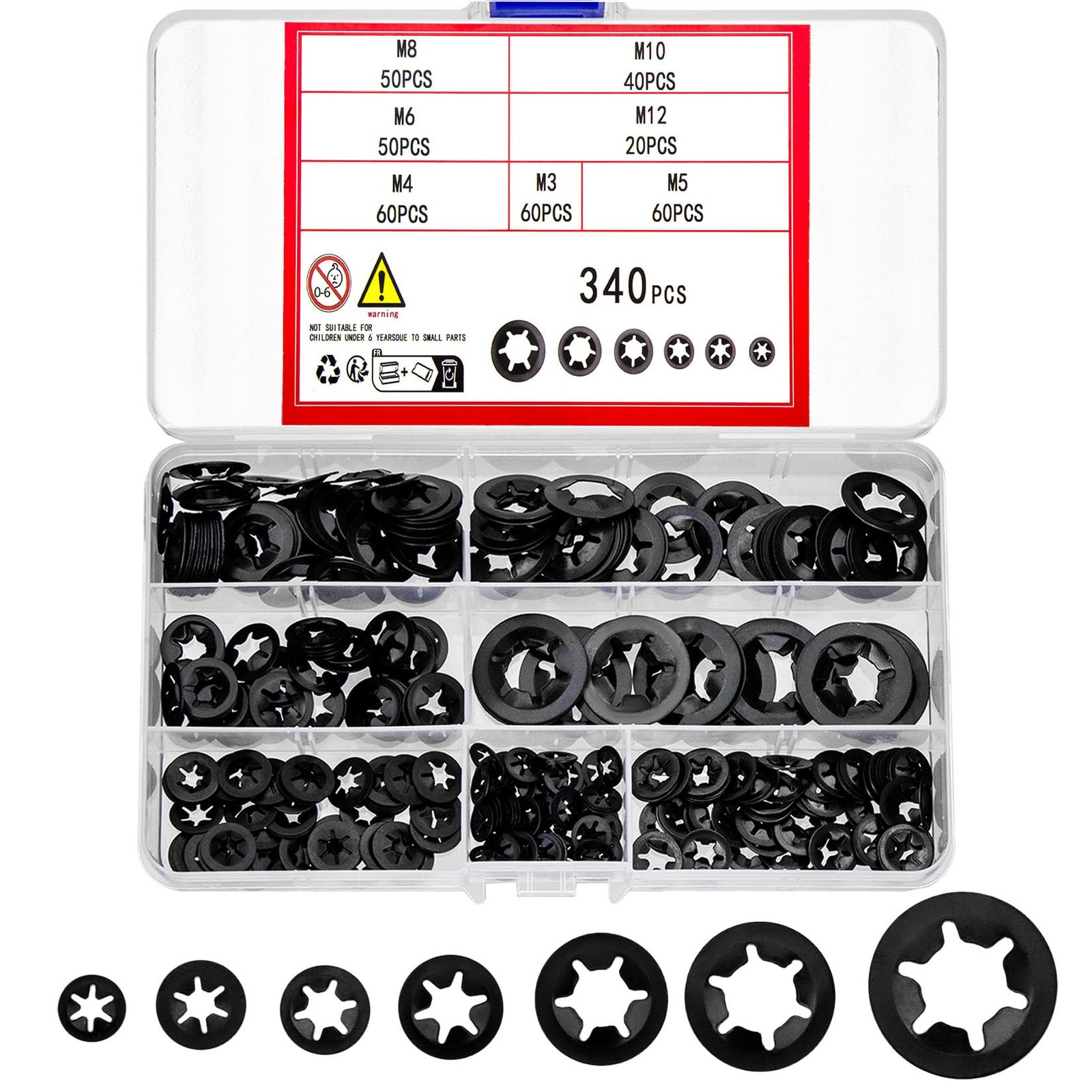 wugongshan 340 Pcs Internal M3, M4, M5, M6, M8, M10, M12 millimeters, black