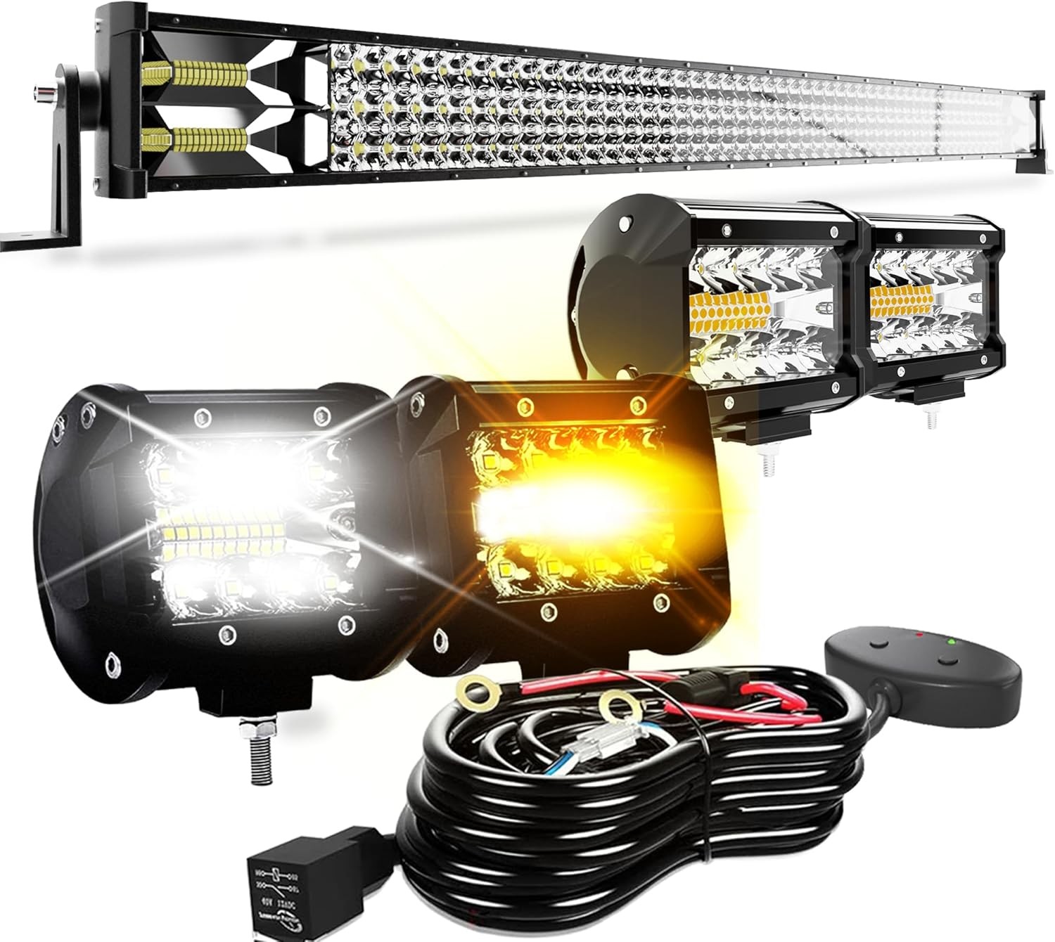 Off-Road LED Light Bar & Pod Kit: 52″ Combo Beam & 4×4″ Lights