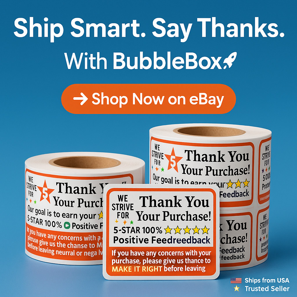 5 Rolls Thank You for Your Purchase Stickers 2″x3″ 250/Roll (1250)