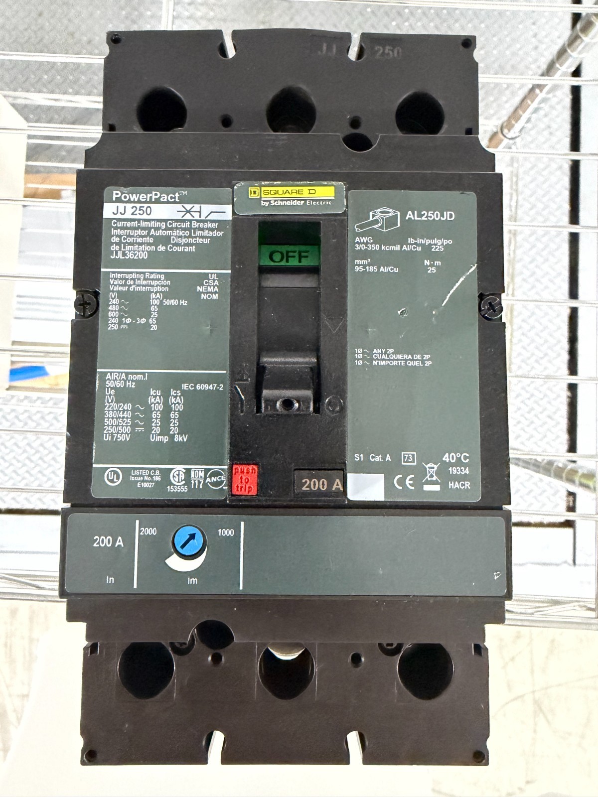 Square D JJL36200 200A 600V I-Line, Current-limiting Circuit Breaker