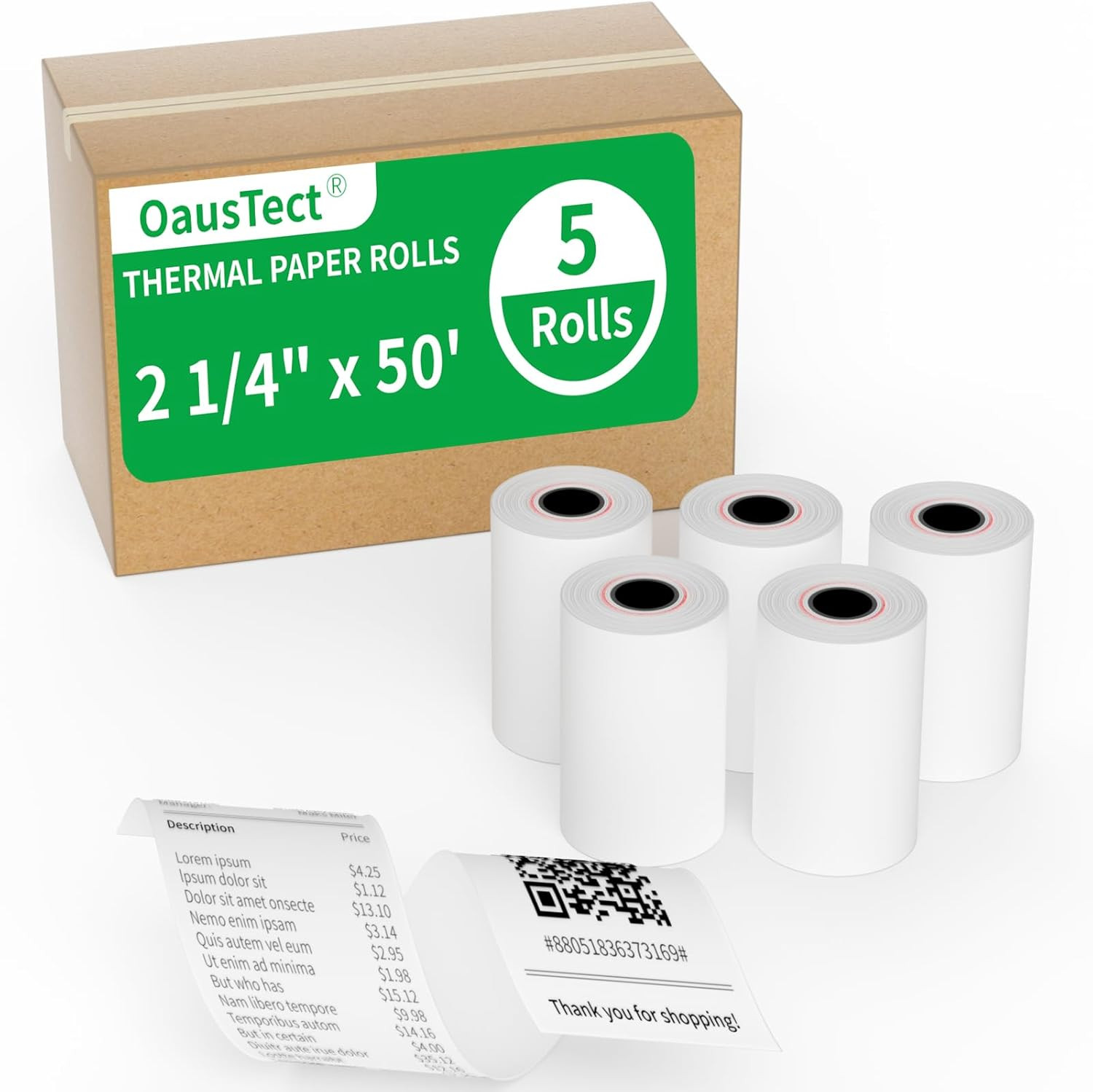 Thermal Paper Rolls 2.25 X 50 Ft, 5 Rolls Credit Card Paper Thermal 2 1/4″ X 50′