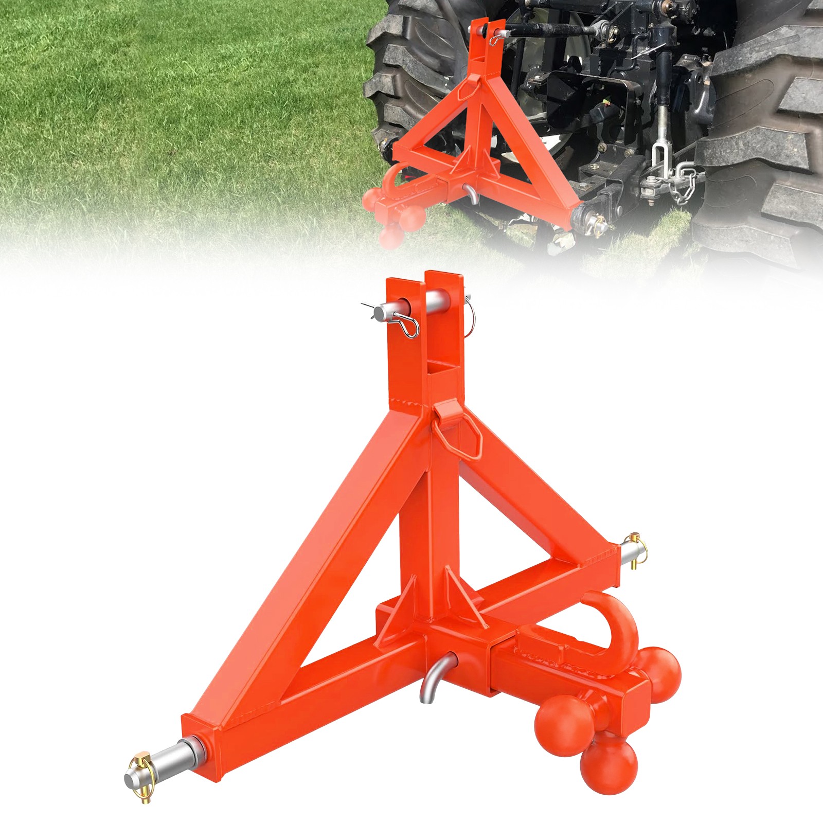 Garvee 3 Point Trailer Hitch for Tractor 2″ Receiver&Ball Heavy Duty Steel Cat 1