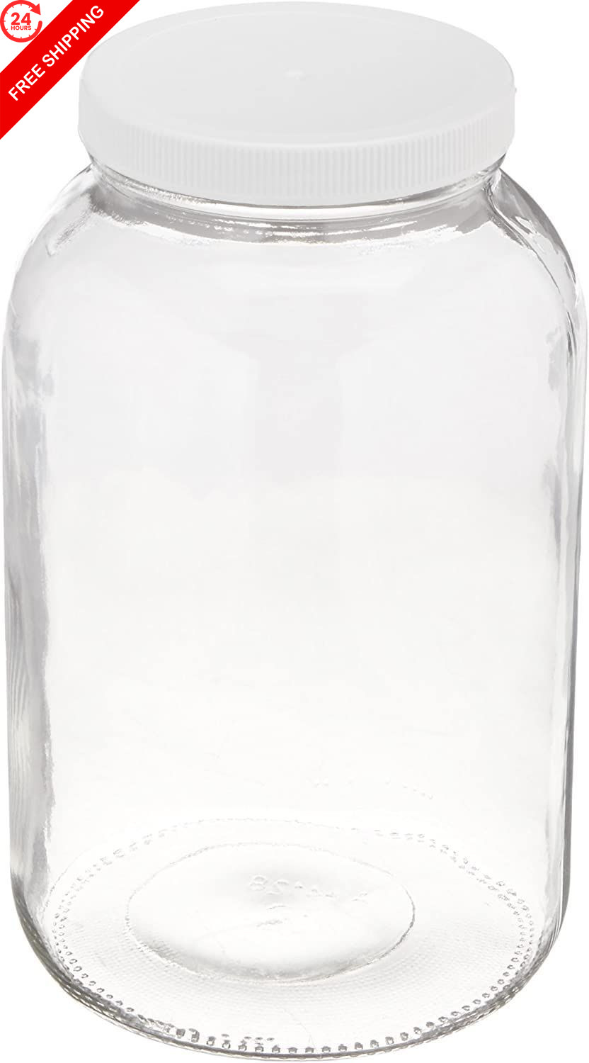 North Mountain Supply 1 Gallon Glass Jar Wide 1 gallon (6″ x 10.5″), White