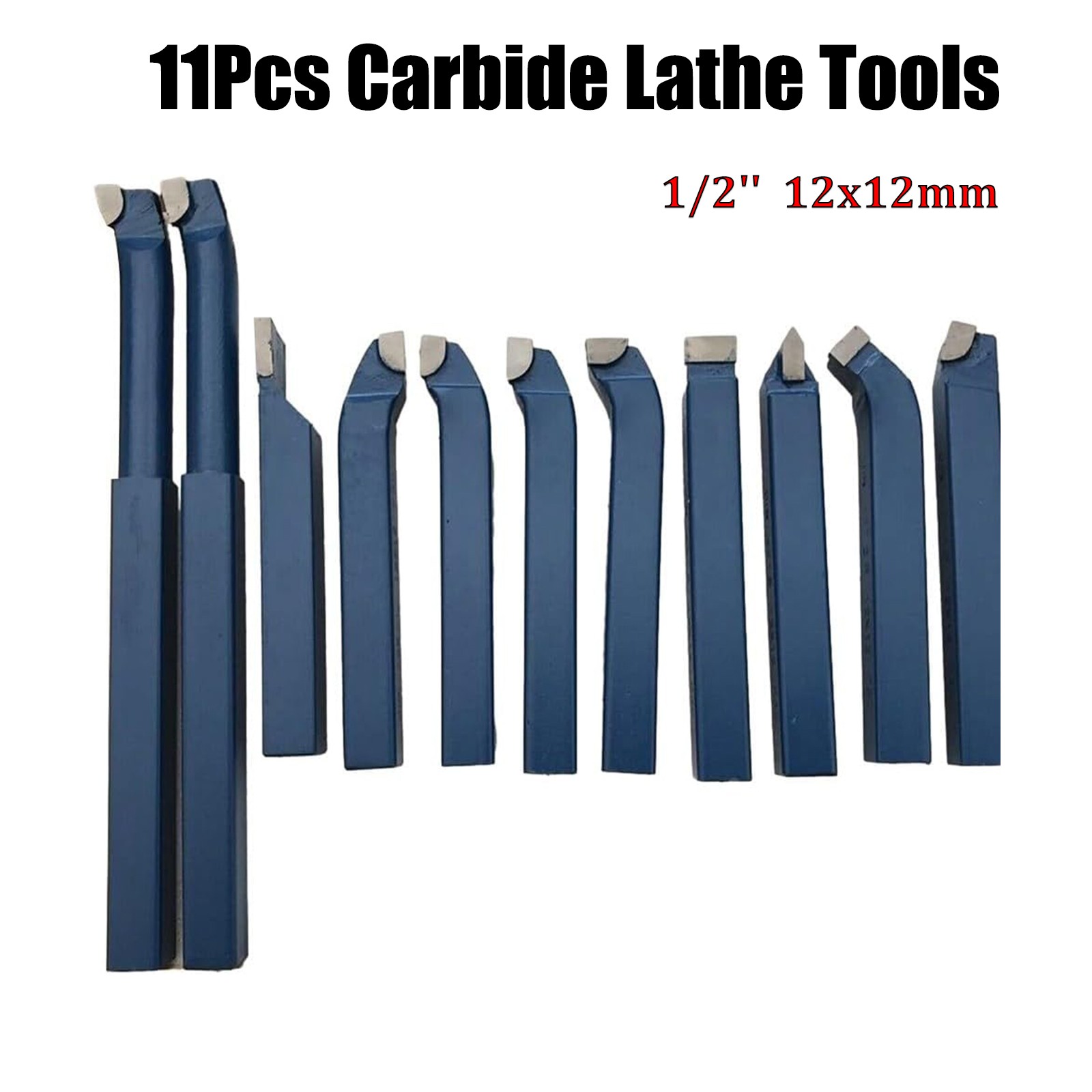 11Pcs 1/2” Carbide Metal Tool Knife Set for Mini Lathe Cutting Turning Tools