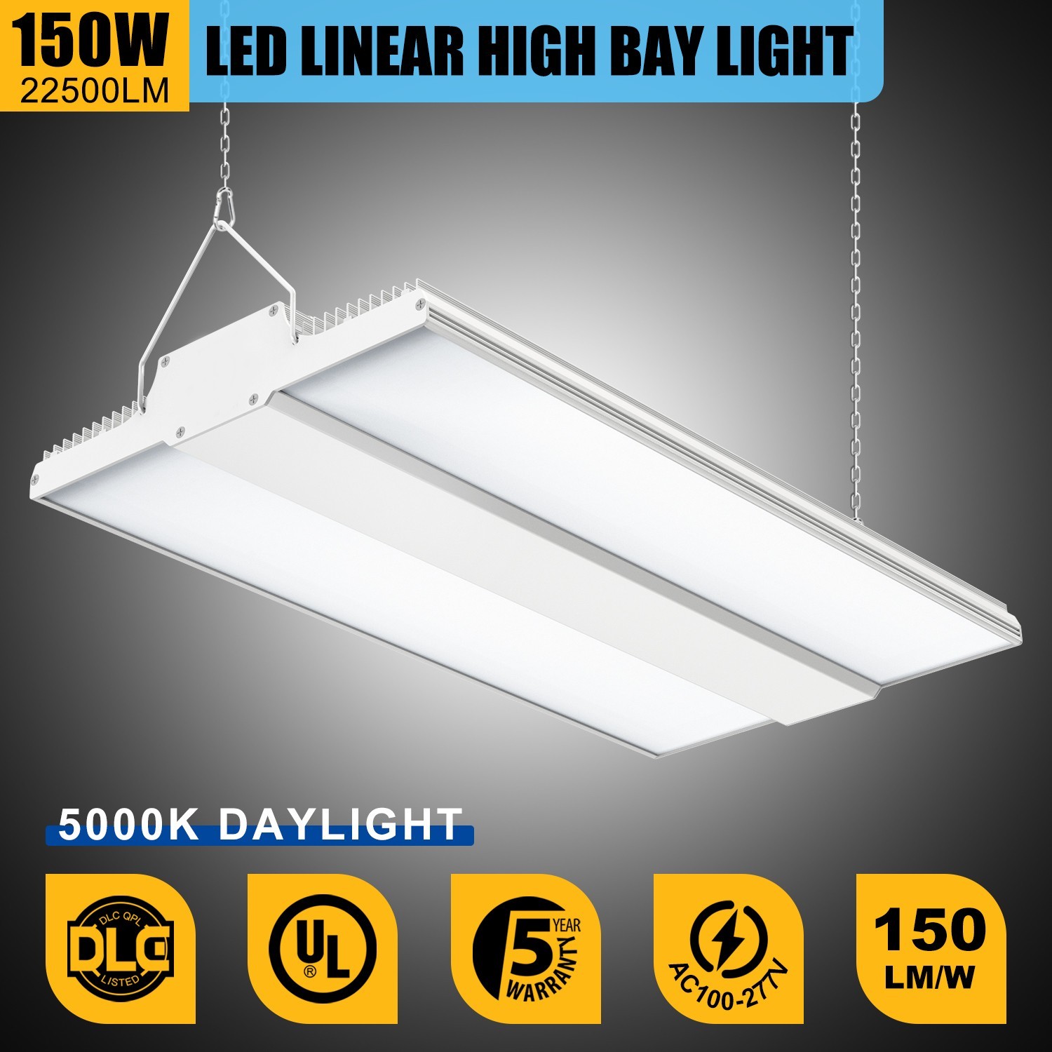 150W LED Linear High Bay Light Commercial Warehouse Shop Lighting 22500LM 5000K