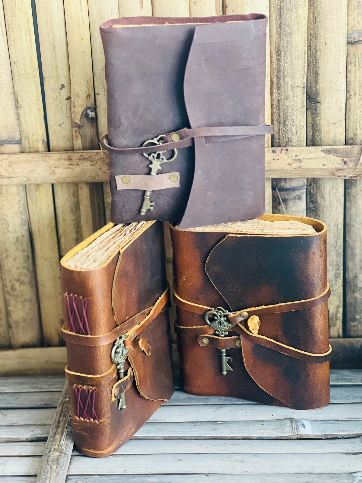 5×7 in Combo Of 3 Leather Key Journals Blank Deckle Vinatge best gift for Unisex