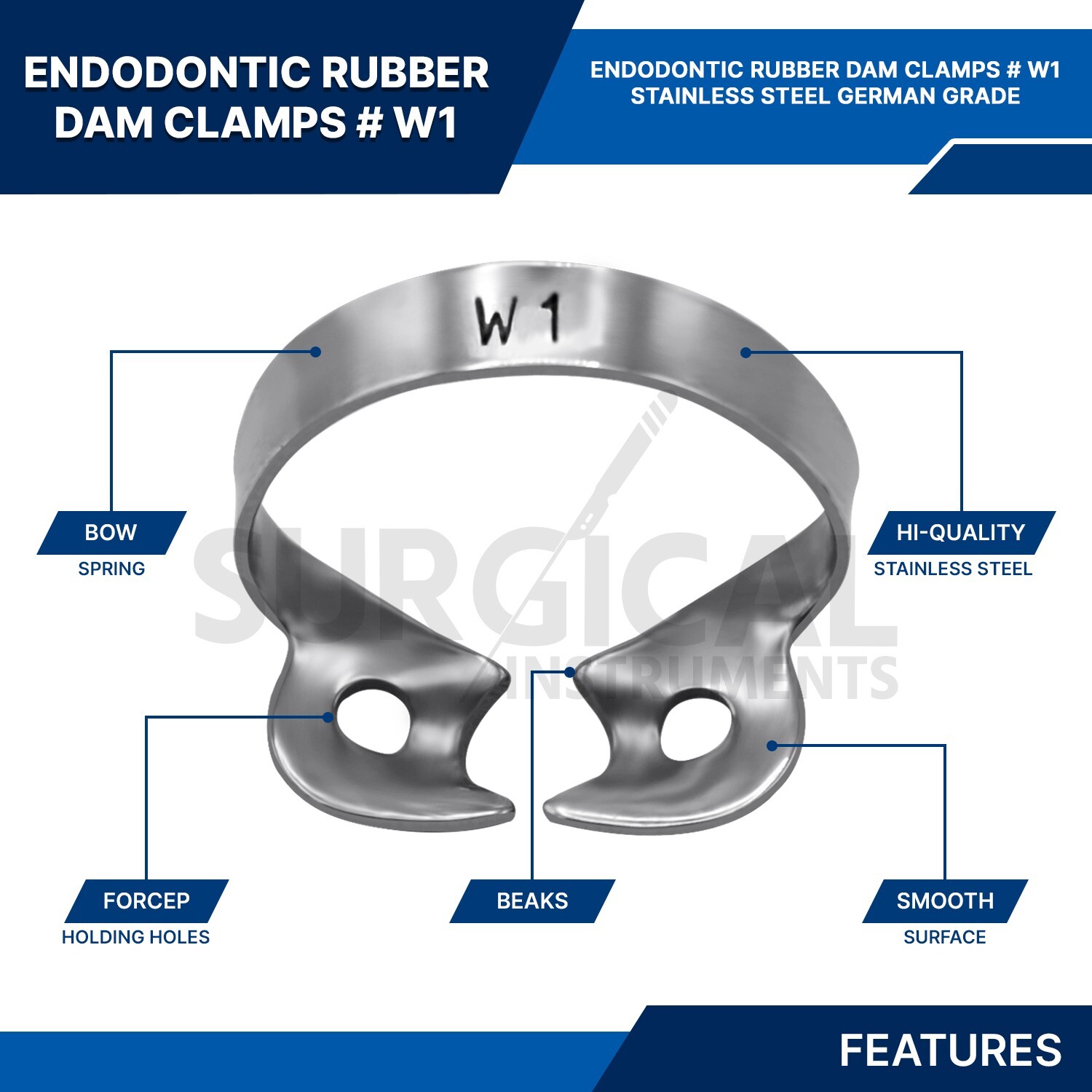 10 Pcs Endodontic Rubber Dam Clamps #W1 Stainless Surgical Dental German Grade