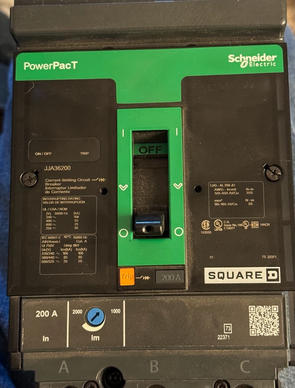 Surplus Schneider Electric JJA36200 Square D PowerPacT JJ 200A Circuit Breaker